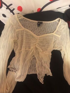 Windsor Sheer Cream Ruffle Long-Sleeve Blouse
